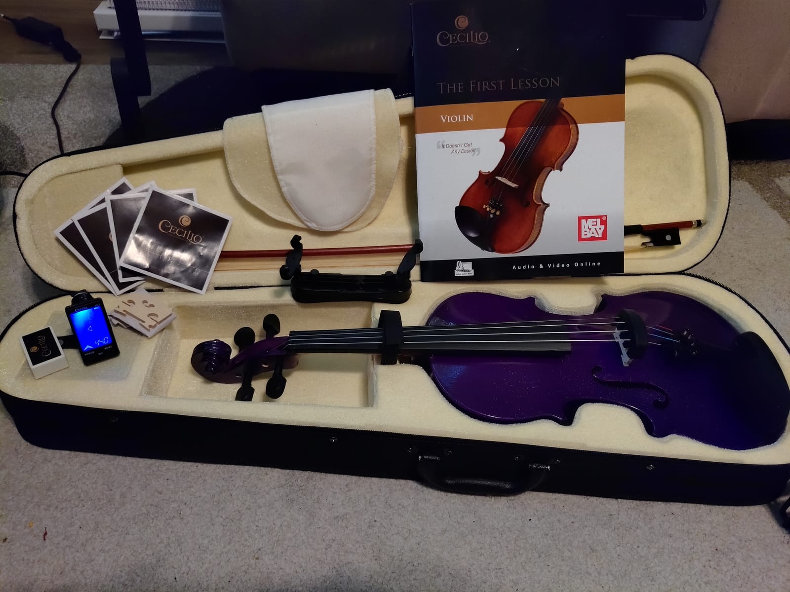 Mendini By Cecilio 1/2 Violin Set For Beginners - Fiddle Solidwood Kit with Hard Case - Acoustic Violin with Bow, Rosin, Tuner, Extra Strings & Bridge, Shoulder Rest and Lesson Book (Satin Antique) customer photo 1