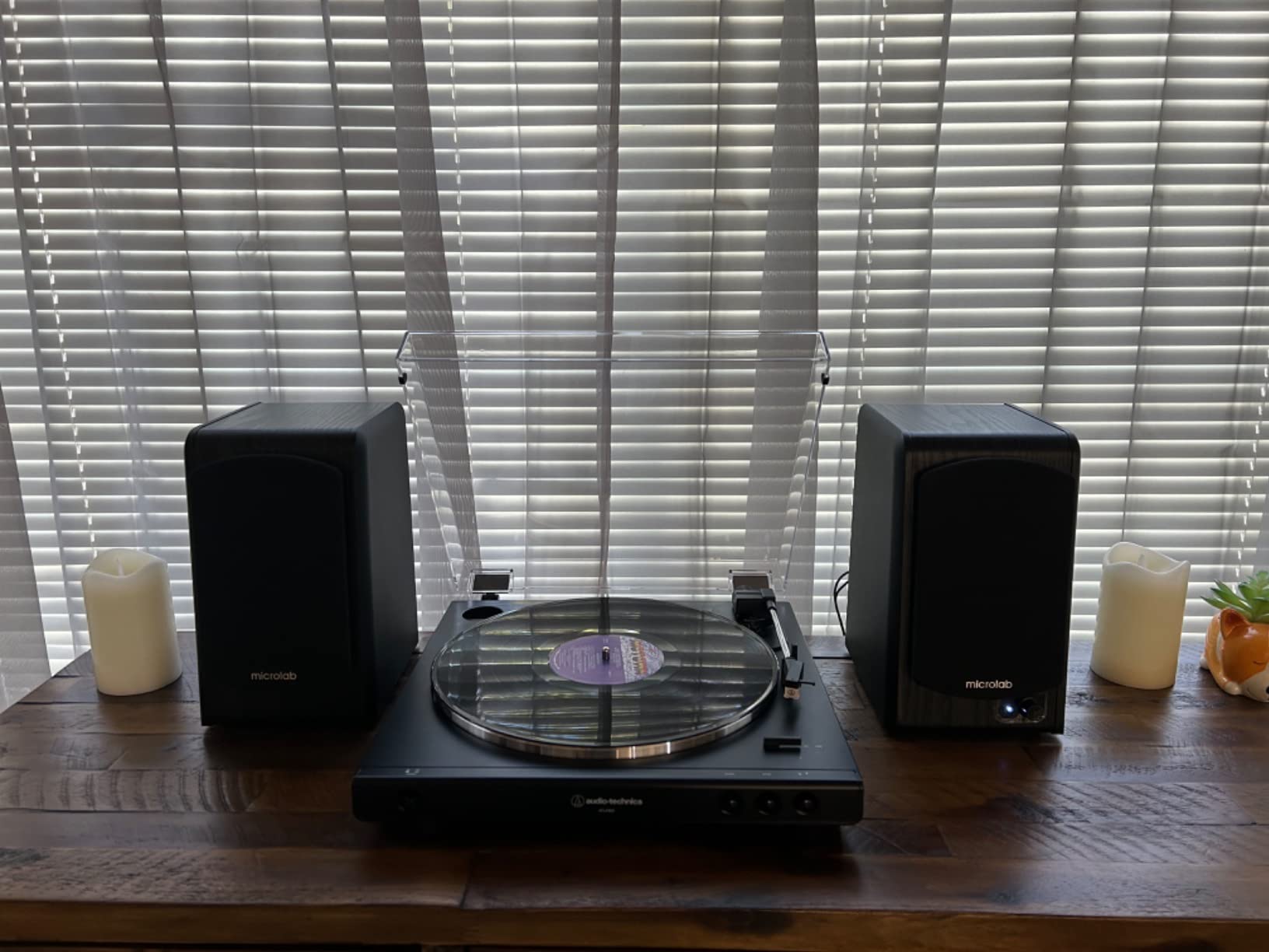 Audio-Technica AT-LP60X Fully Automatic Belt-Drive Stereo Turntable with Built-in Preamp and USB Output Vinyl Playback Bundle with 3-Inch Powered Studio Monitors Pair (Black) customer photo 2