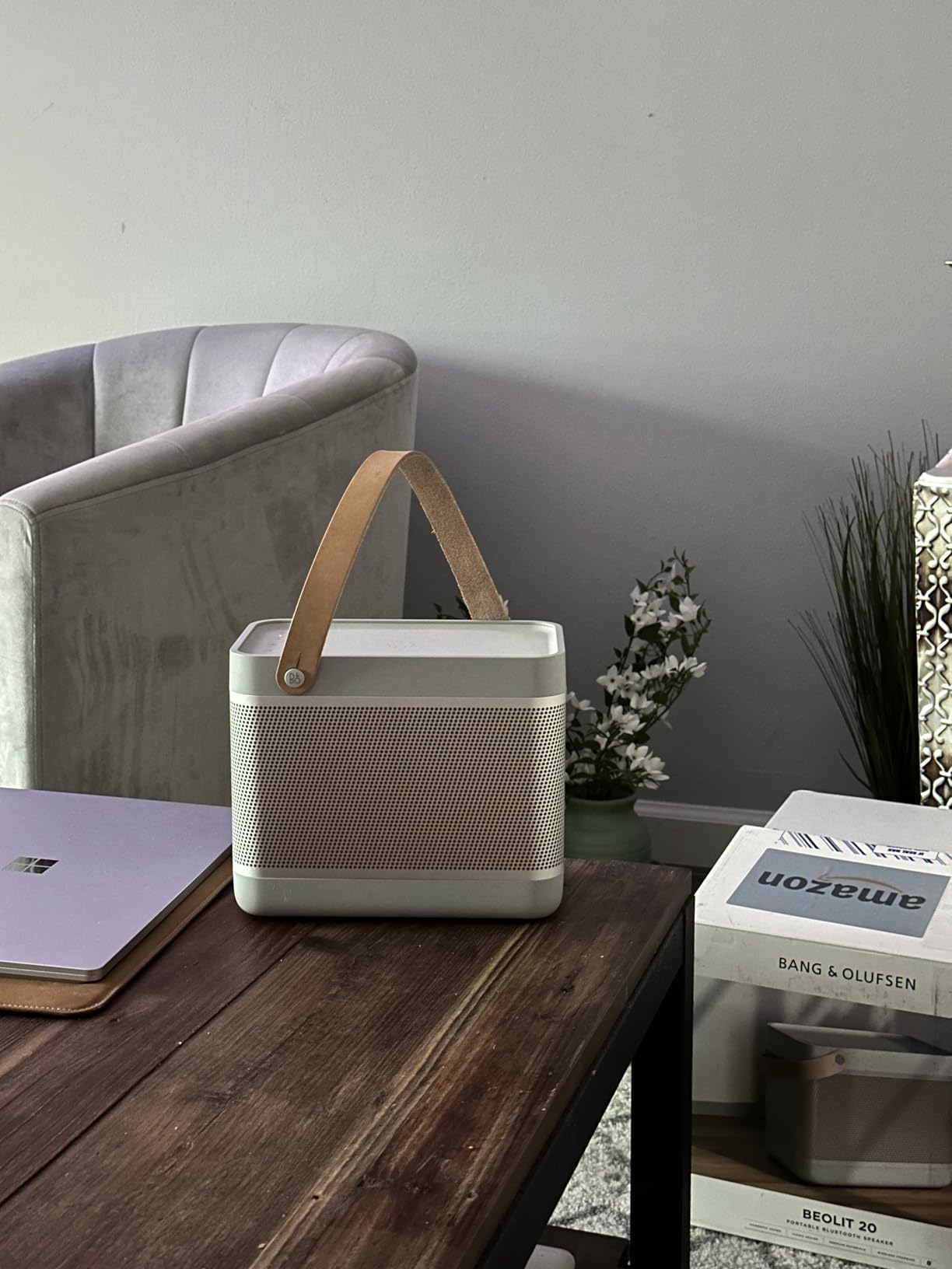 Bang & Olufsen Beolit 20 Portable Bluetooth Speaker - Grey Mist | Wireless Charging, Loud 360 Degree Sound, Home and Outdoor, Qi Phone Charger Pad customer photo 1