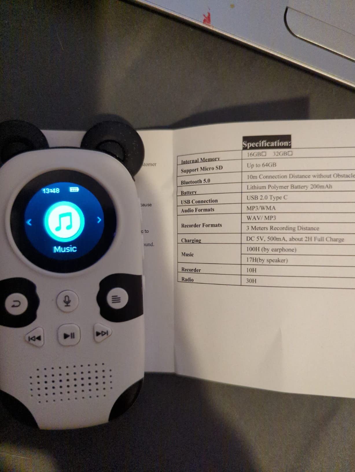 RUIZU 32GB Cute Panda MP3 Player for Kids, Bluetooth 5.3, Built-in Speaker customer photo 2