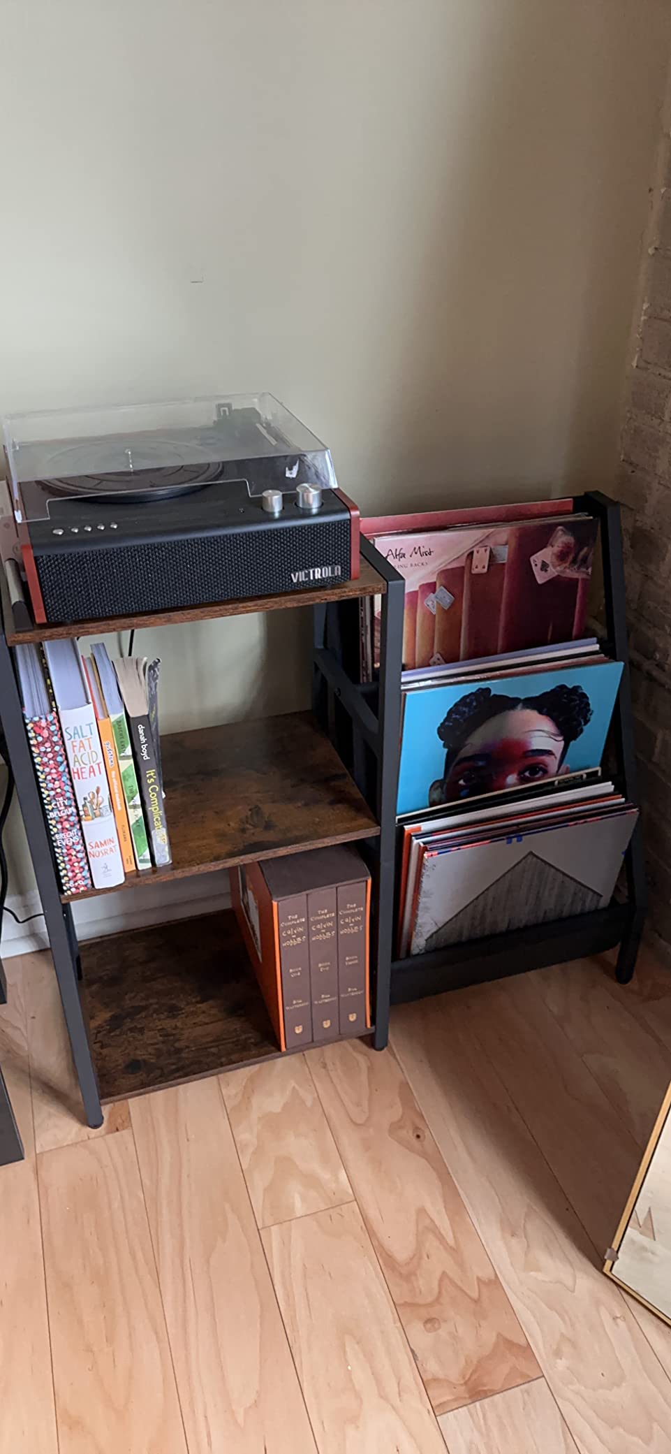 Bikoney Record Player Stand, Turntable Stand with 3-Tier Vinyl Record Storage, Record Player Table 200 Albums, End Table with Vinyl Display Holder Shelf, Record Player Cabinet Media Console for Stereo customer photo 1
