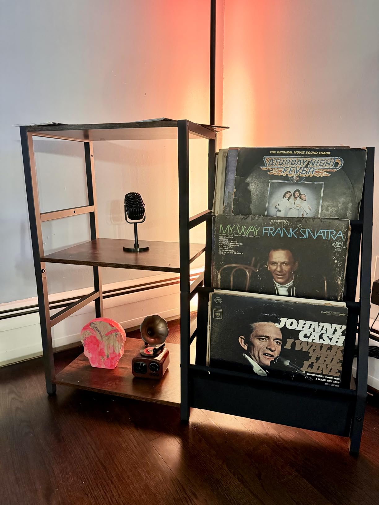 Bikoney Record Player Stand, Turntable Stand with 3-Tier Vinyl Record Storage, Record Player Table 200 Albums, End Table with Vinyl Display Holder Shelf, Record Player Cabinet Media Console for Stereo customer photo 2