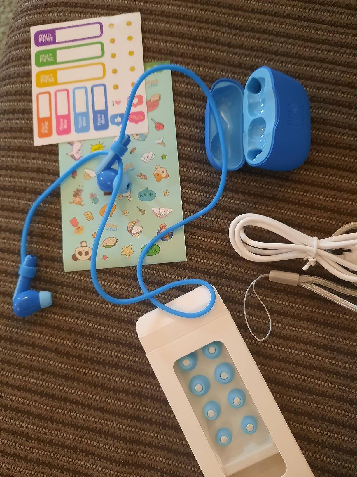 myFirst Carebuds Kids Earbuds Bluetooth 85dB Volume Limit for Small Ears | Anti-lost strap, 6 size ear tips, built-in mic, school travel airplane, for kids ages 3-12 customer photo 1