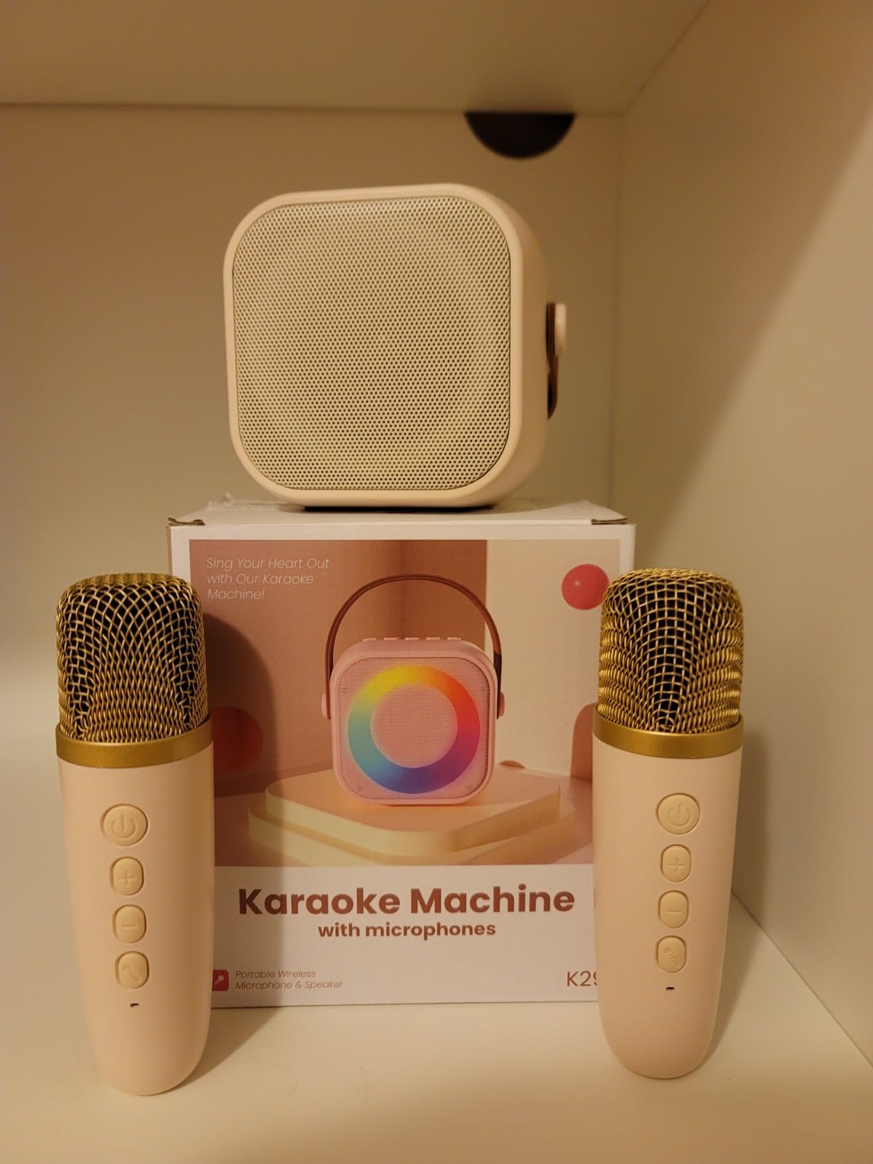 Mini Karaoke Machine,Portable Bluetooth Speaker with 2 Wireless Microphones customer photo 1
