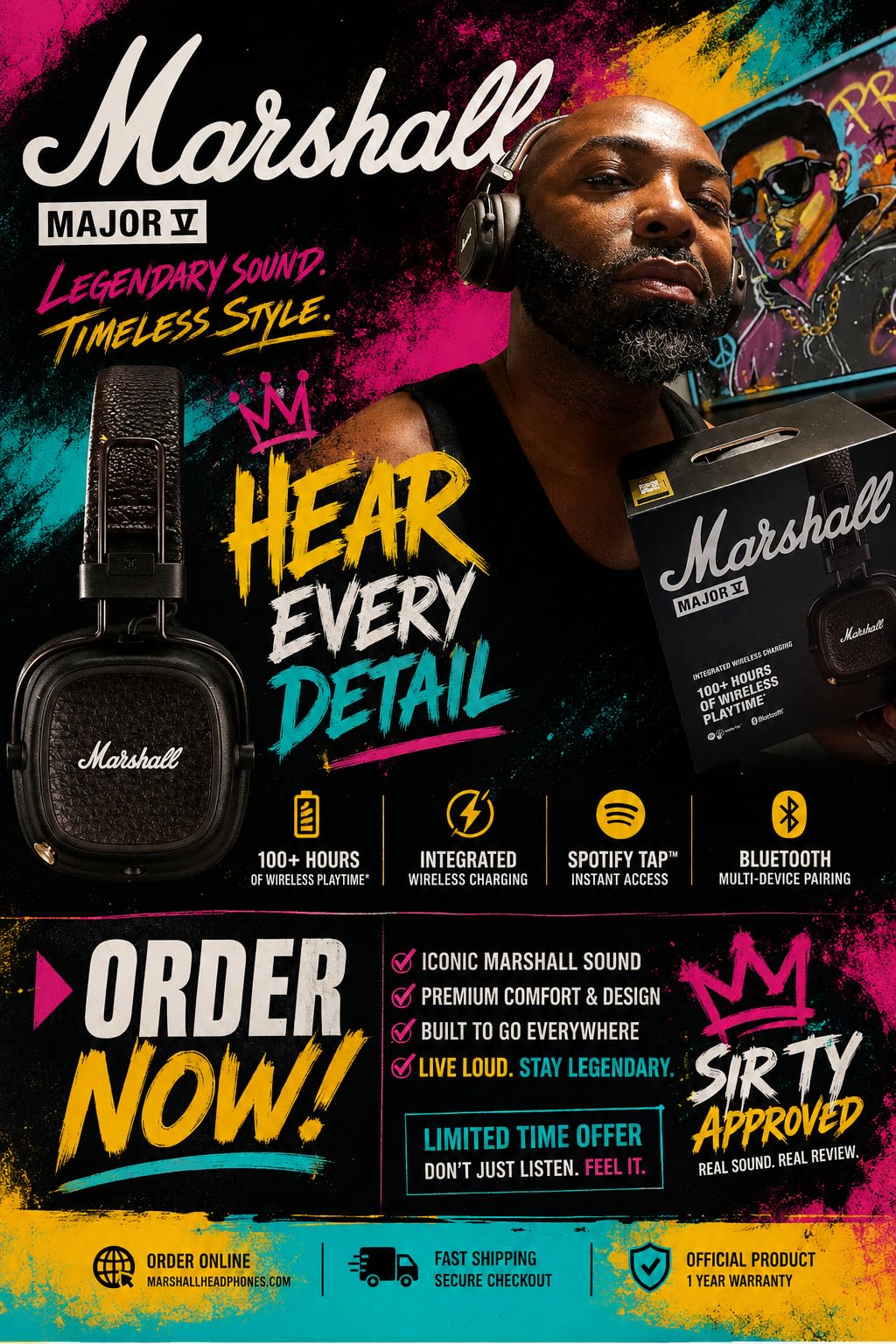 Marshall Major V Wireless On-Ear Bluetooth Headphones - 100+ Hr Playtime | Detachable Audio Cable | Microphone for Calls | Lightweight, Foldable Design customer photo 2