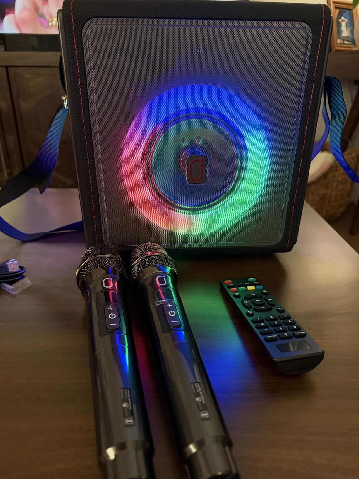 Karaoke Machine for Adults with 2 Wireless Microphones, 200W PA System | Pitch Correction, Bluetooth 5.3, Retro Leather Design, 24H Playtime, TV Connection, TWS Stereo and Live Performance Support customer photo 1