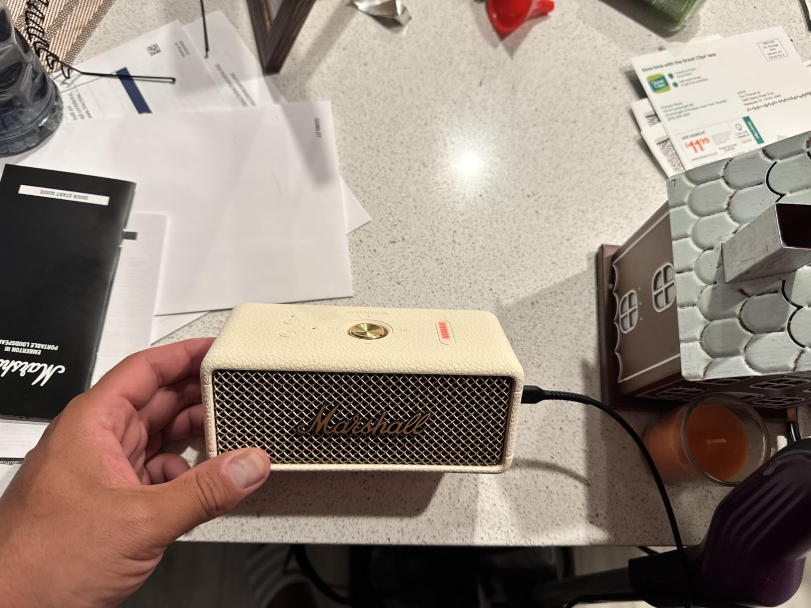 Marshall Emberton III Portable Bluetooth Speaker - Rugged Waterproof/Dust-Proof Design, Loud Stereo Sound, Deep Bass, Compact and Wireless for Travel and Outdoors (Black and Brass) customer photo 2