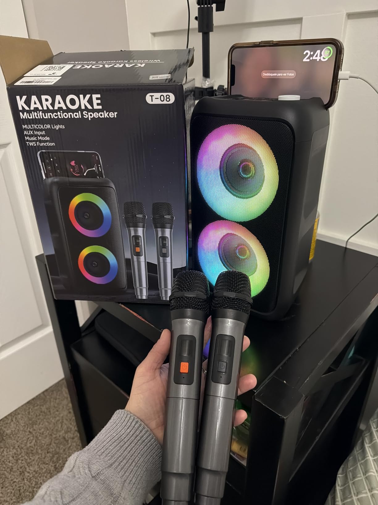Karaoke Machine, Bluetooth Speaker with 2 Wireless Microphones Adults Kids customer photo 2