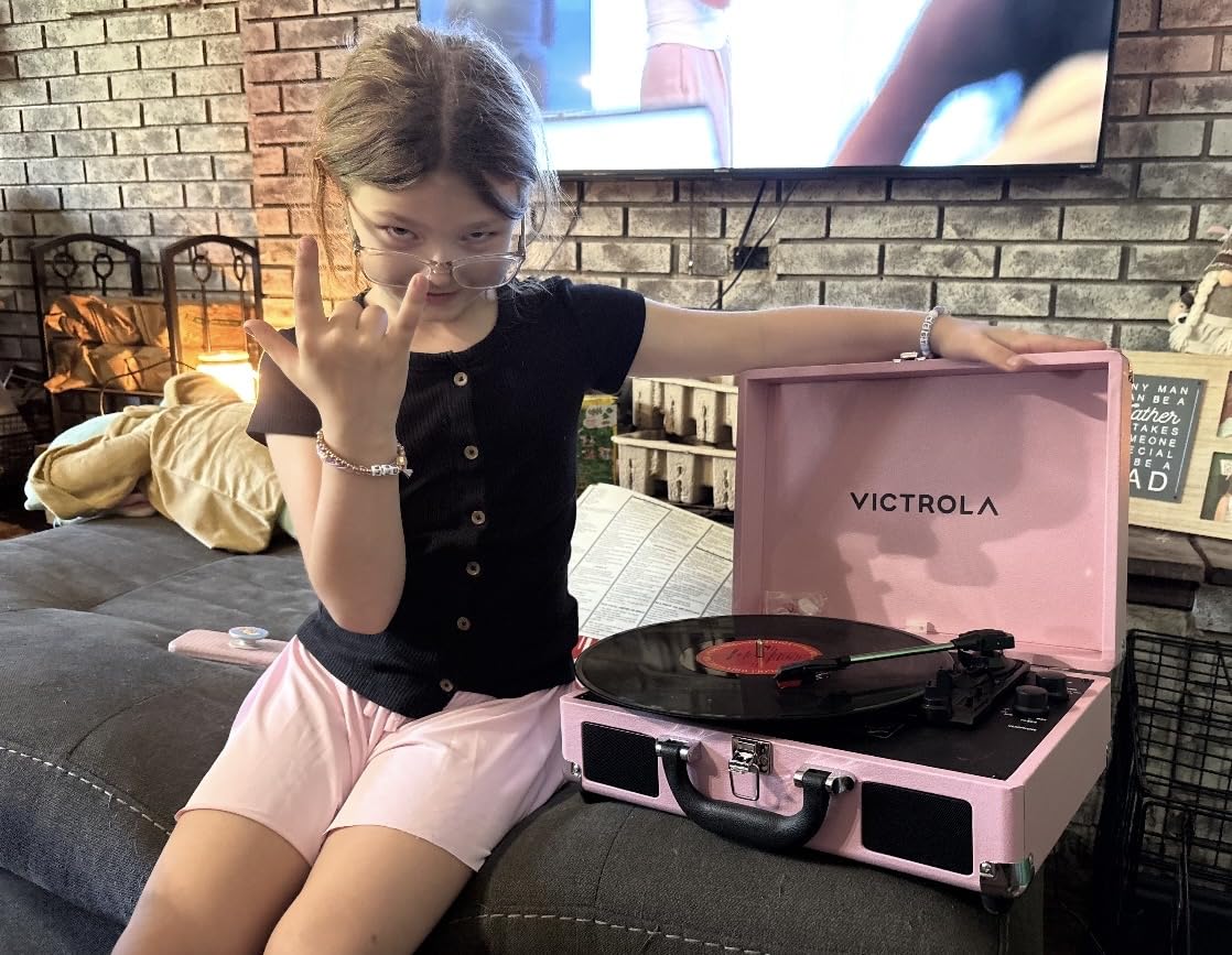 Victrola Journey II - Bluetooth Suitcase Record Player - Black | Built-in stereo speakers, 3-speed turntable plays 7