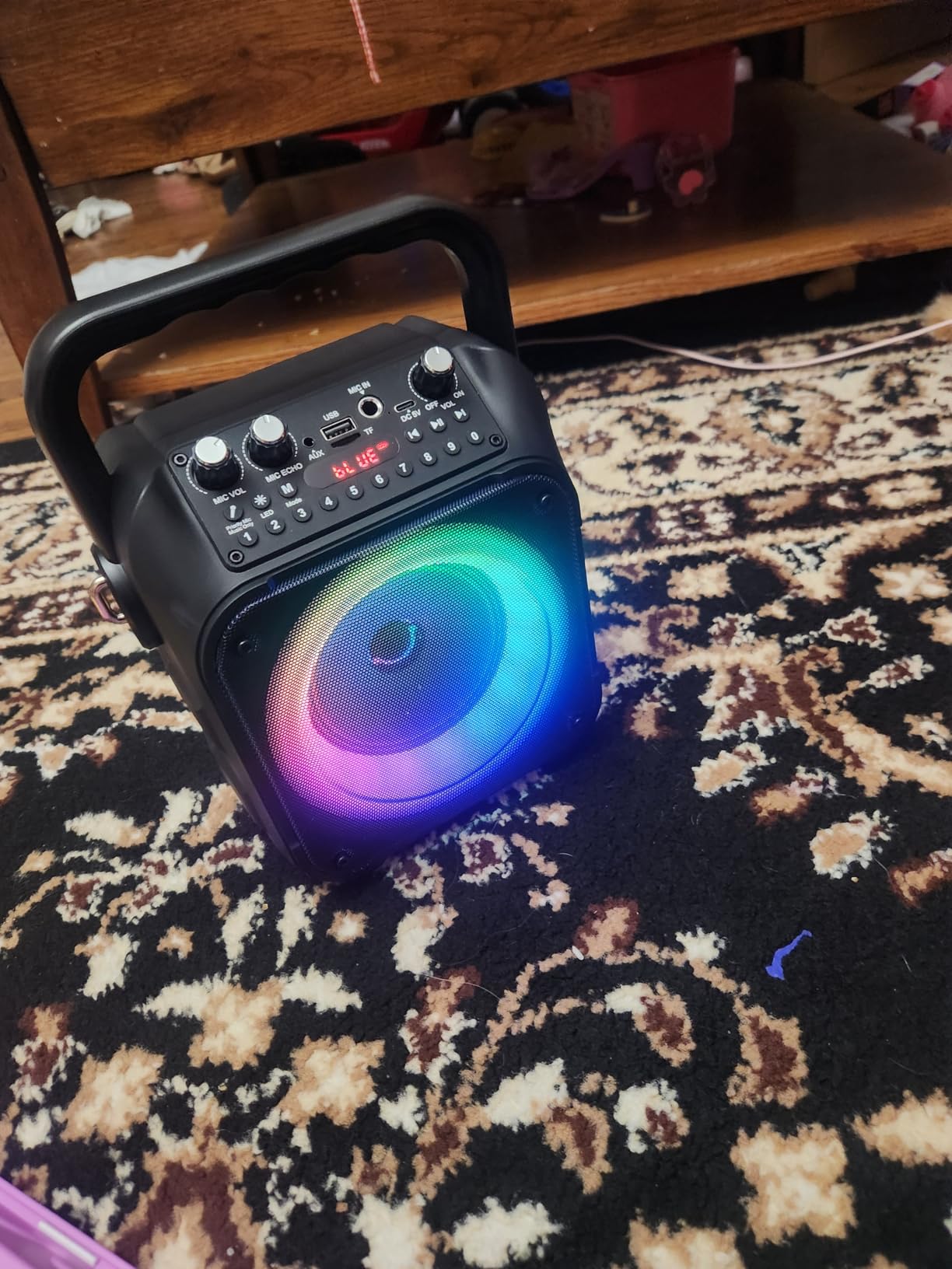 Karaoke Machine, Portable Bluetooth Speaker with 2 Wireless Mics for Adults & Kids with LED Lights, Bass/Treble Adjustment, PA System Supports USB/TF/FM/AUX/TWS for Party Home System Packages customer photo 1