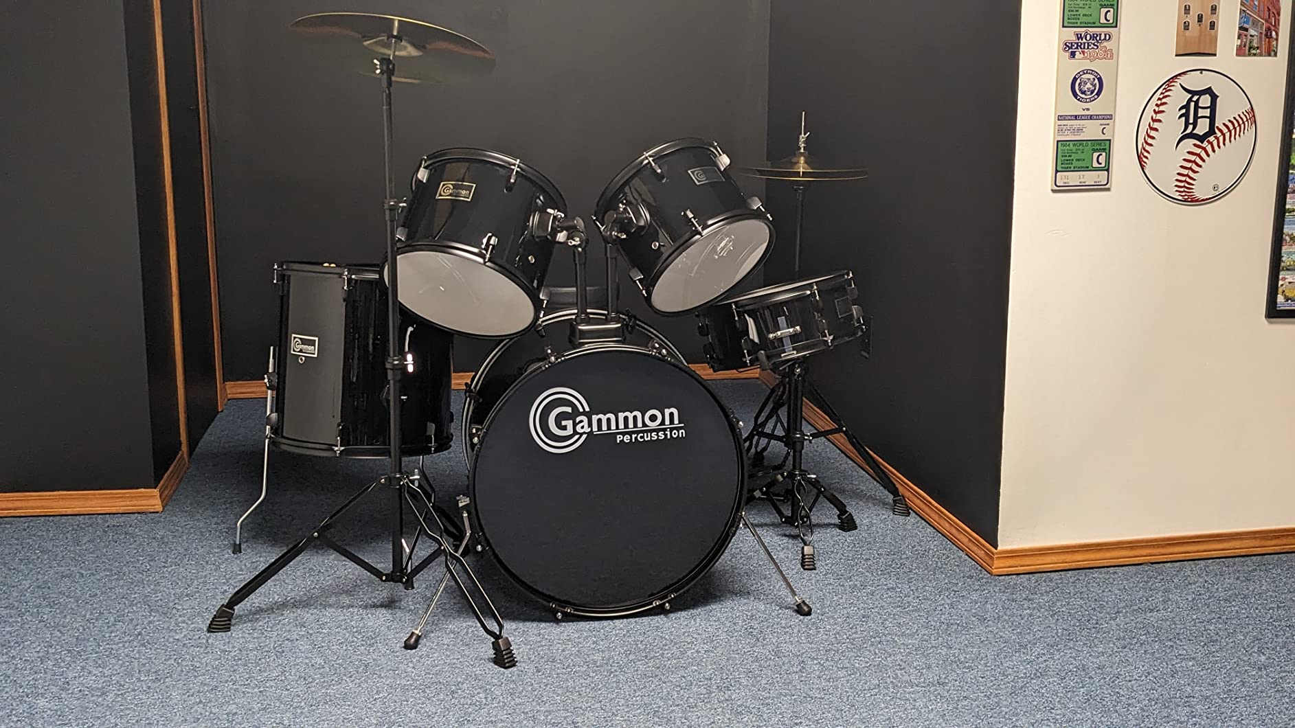 Gammon Percussion Full Size Complete Adult 5-Piece Drum Set with Cymbals, Stands, Stool, and Sticks - Black customer photo 2