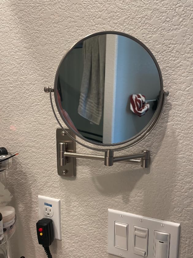 Wall Mounted Makeup Mirror - 1X/10X Magnifying Mirror Double Sided, 8 Inch Extendable Bathroom Mirror, Nickel Finish customer photo 1