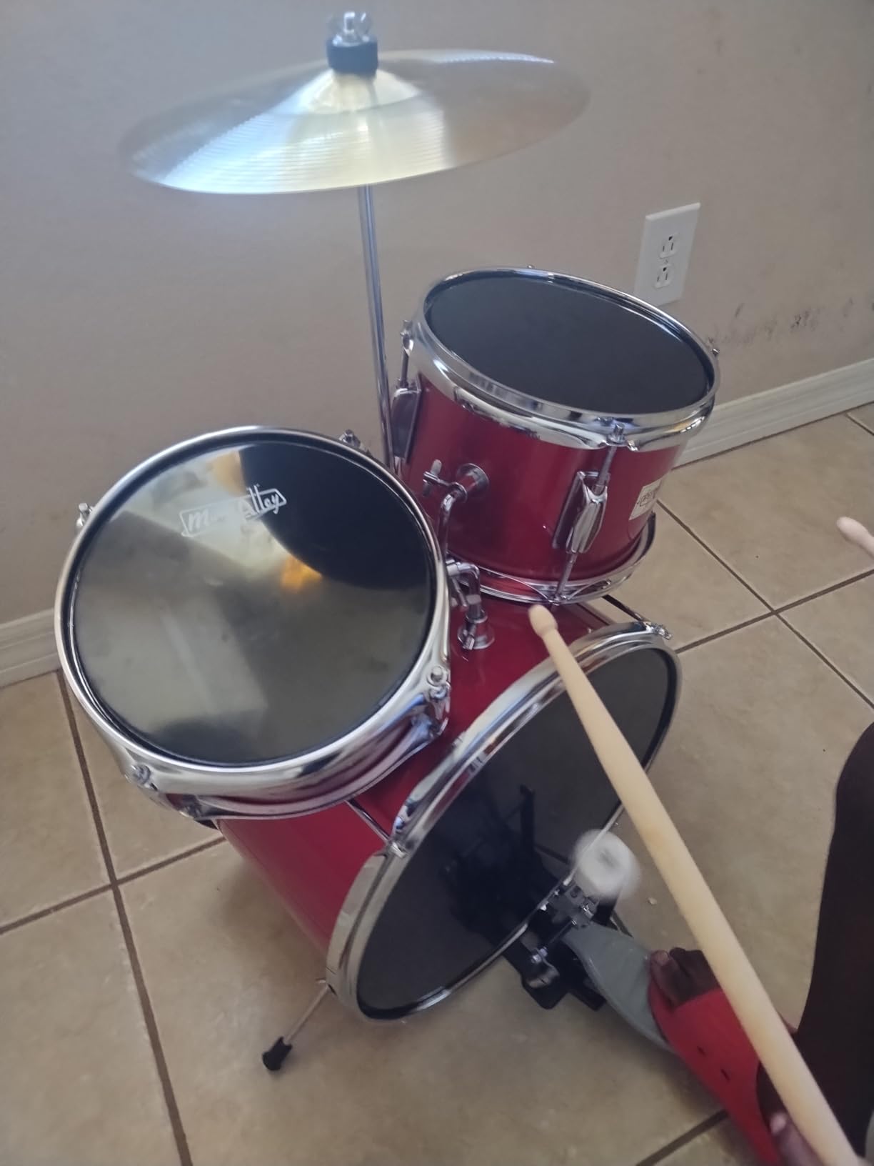 Music Alley 3 Piece Kids Drum Set with Throne, Cymbal & Sticks, Black customer photo 1