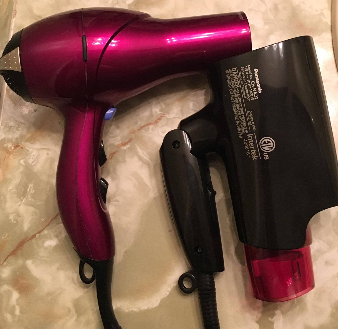Panasonic nanoe Compact Hair Dryer for Healthy-Looking Hair, 1400W Portable, Folding Handling and Quickdry Nozzle for Fast Drying – EH-NA27-K (Black/Pink) customer photo 2