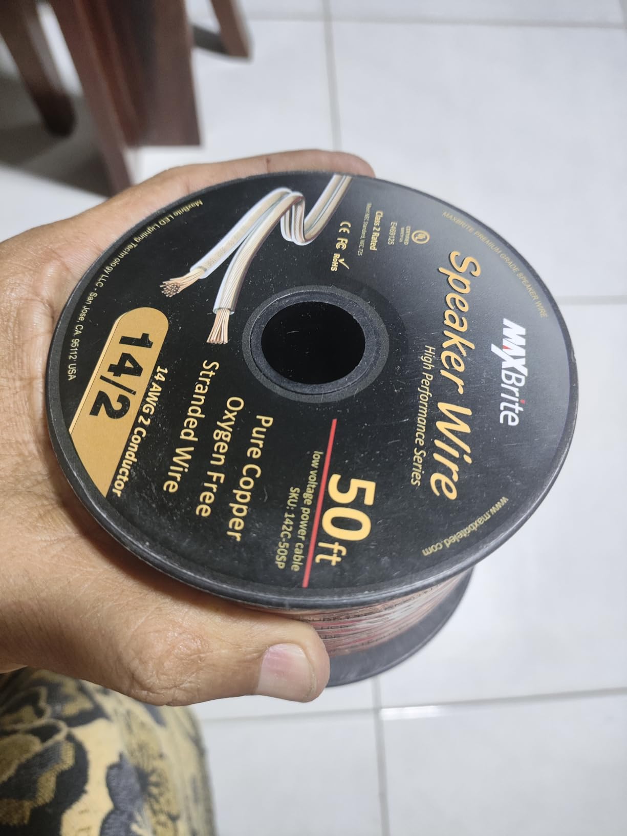 100 ft. Spool High Performance 14 Gauge Speaker Wire, Oxygen Free Pure Copper - UL Listed Class 2 customer photo 1