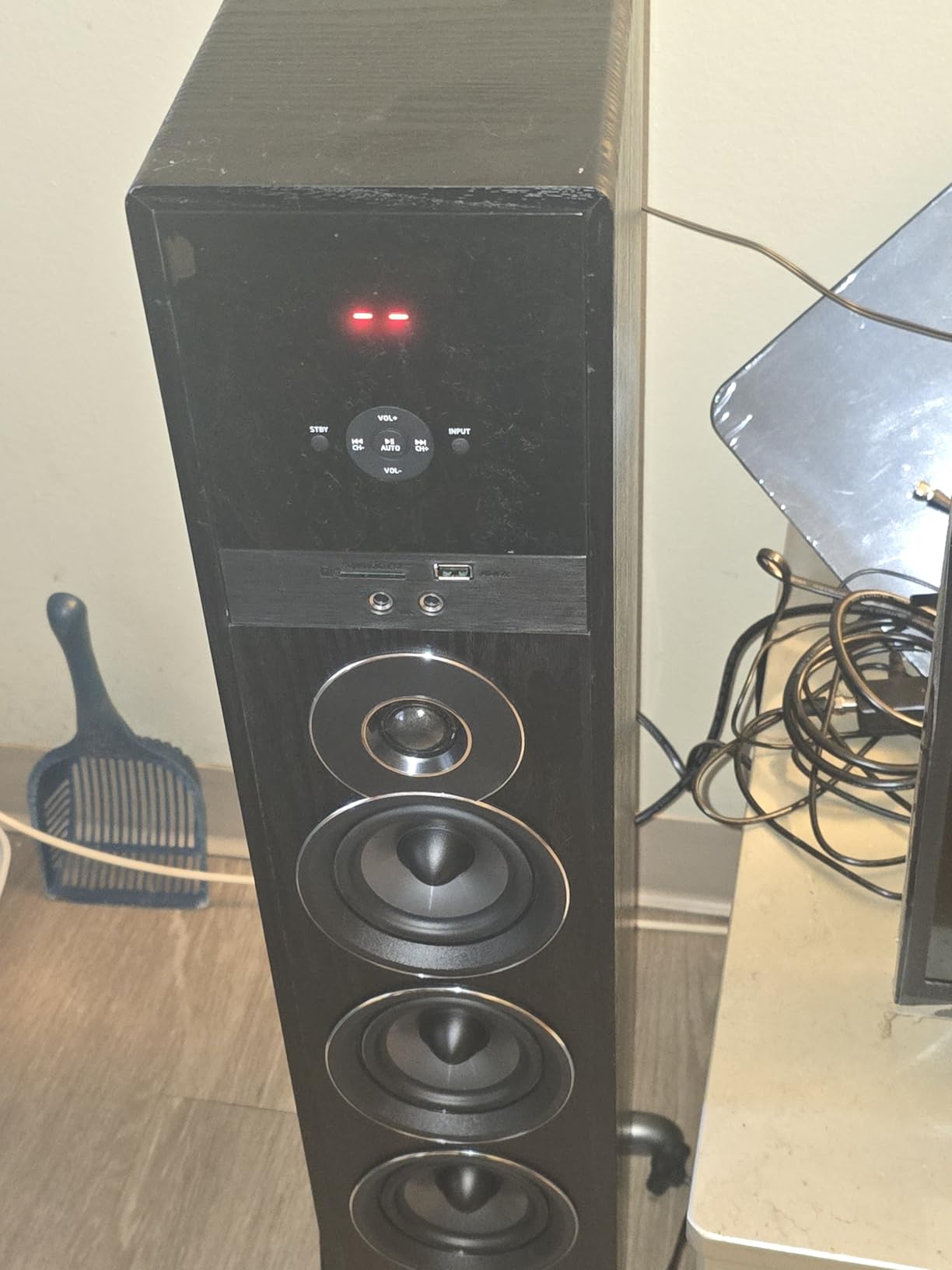 Rockville TM150B Black Powered Home Theater Tower Speakers Dual 10