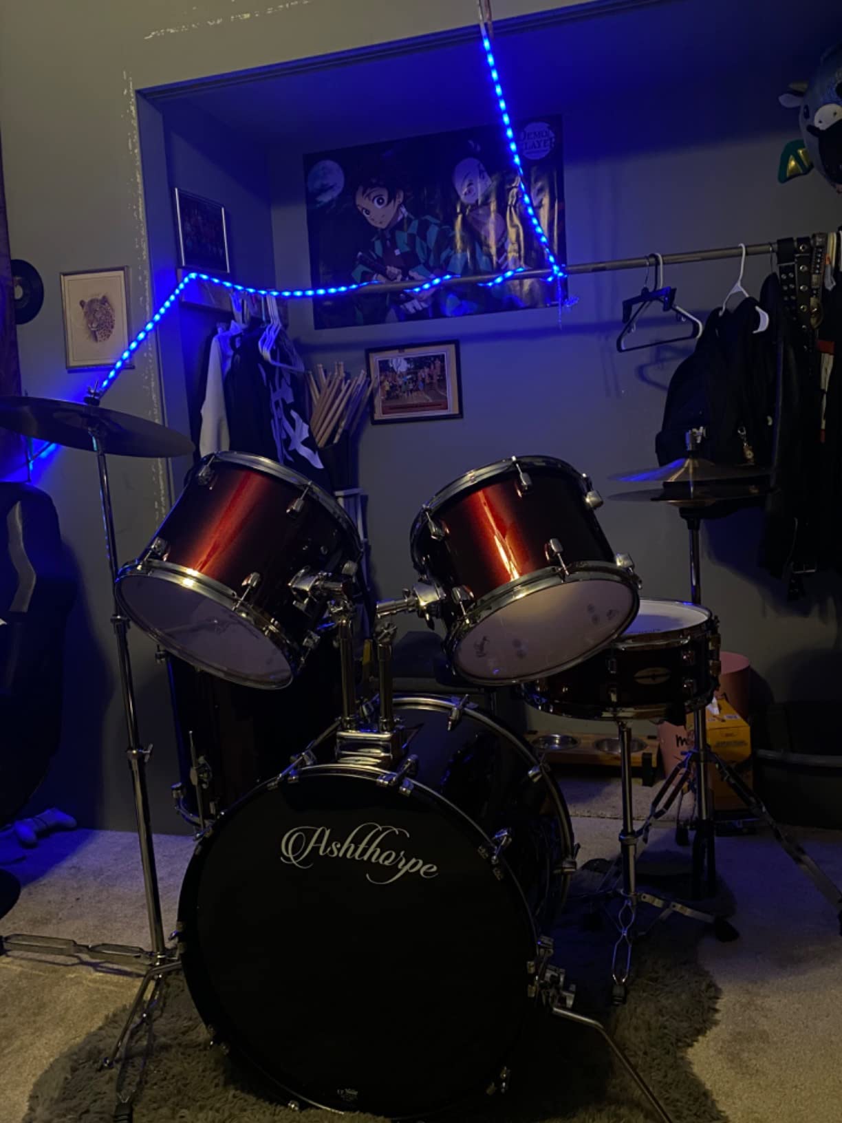 Ashthorpe 5-Piece Full Size Adult Drum Set with Remo Heads & Premium Brass Cymbals - Complete Professional Percussion Kit with Chrome Hardware - Black customer photo 1