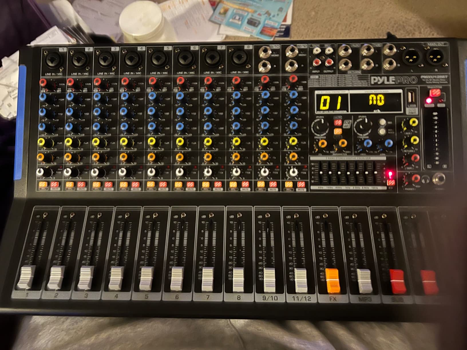 Pyle 12-Channel Console Style Audio Mixer with Bluetooth - DJ Sound Controller, 8 XLR / Combo Inputs, Sub Out, +48V Phantom, USB-A In, 16 DSP Effects, MP3 Player, 7-Band EQ - PMXU128BT customer photo 1