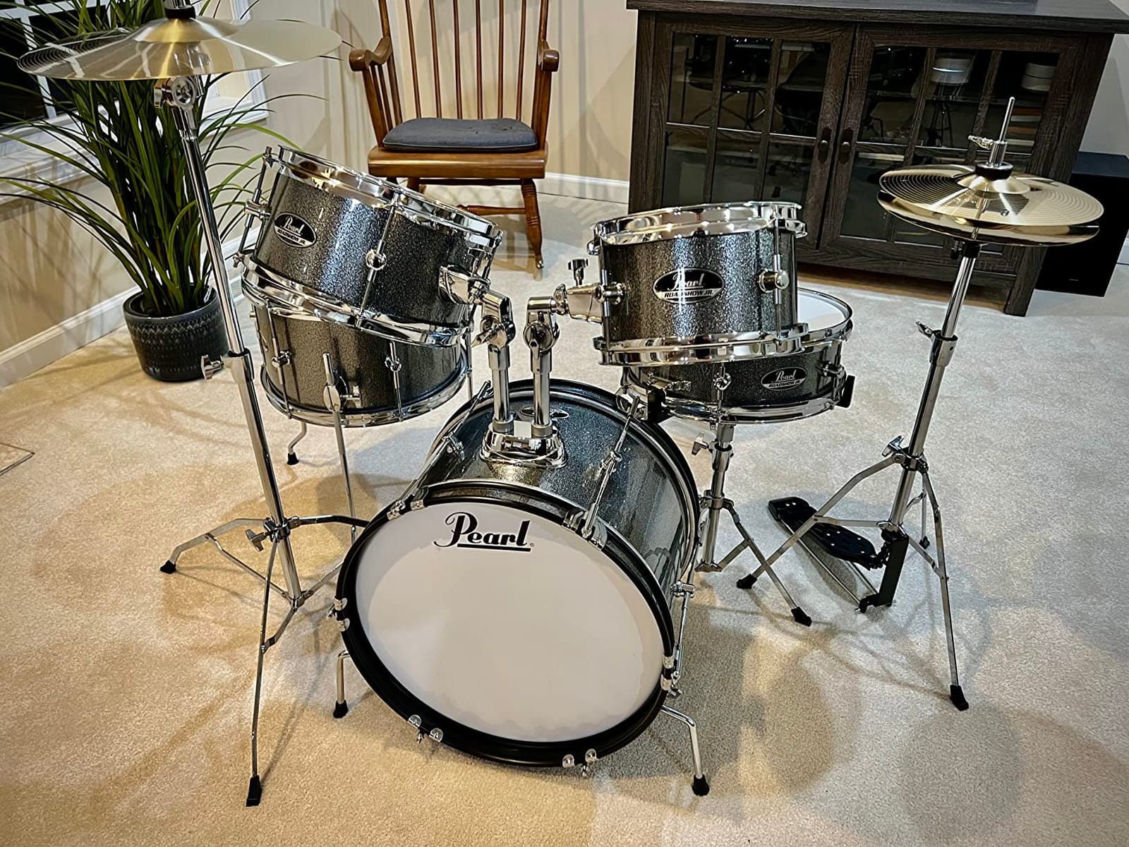 Pearl Roadshow Jr. 5 Piece Drum Set with Hardware and Cymbals, Gindstone Sparkle (RSJ465C/C708) customer photo 2