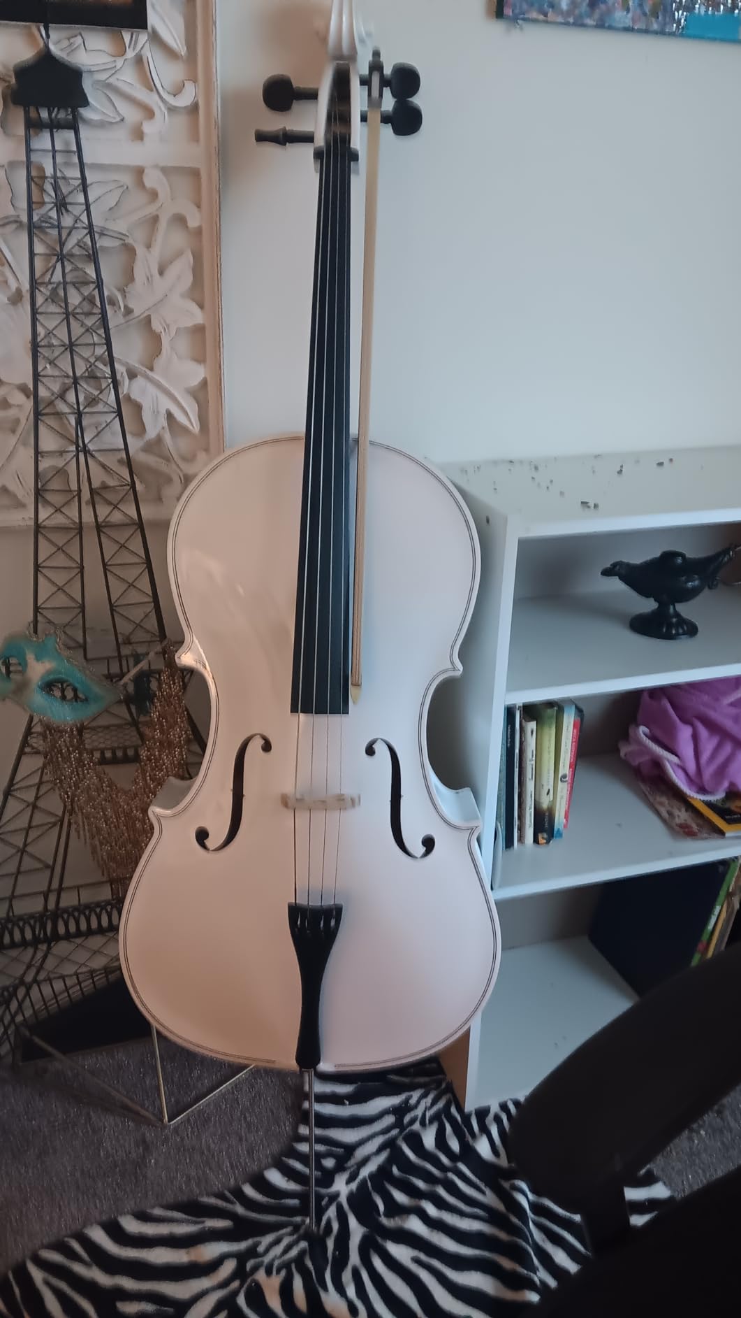 LYKOS 4/4 Professional Wood Acoustic Cello Beautiful Varnish Finishing+ Case + Bow + Rosin for Beginner (White) customer photo 2