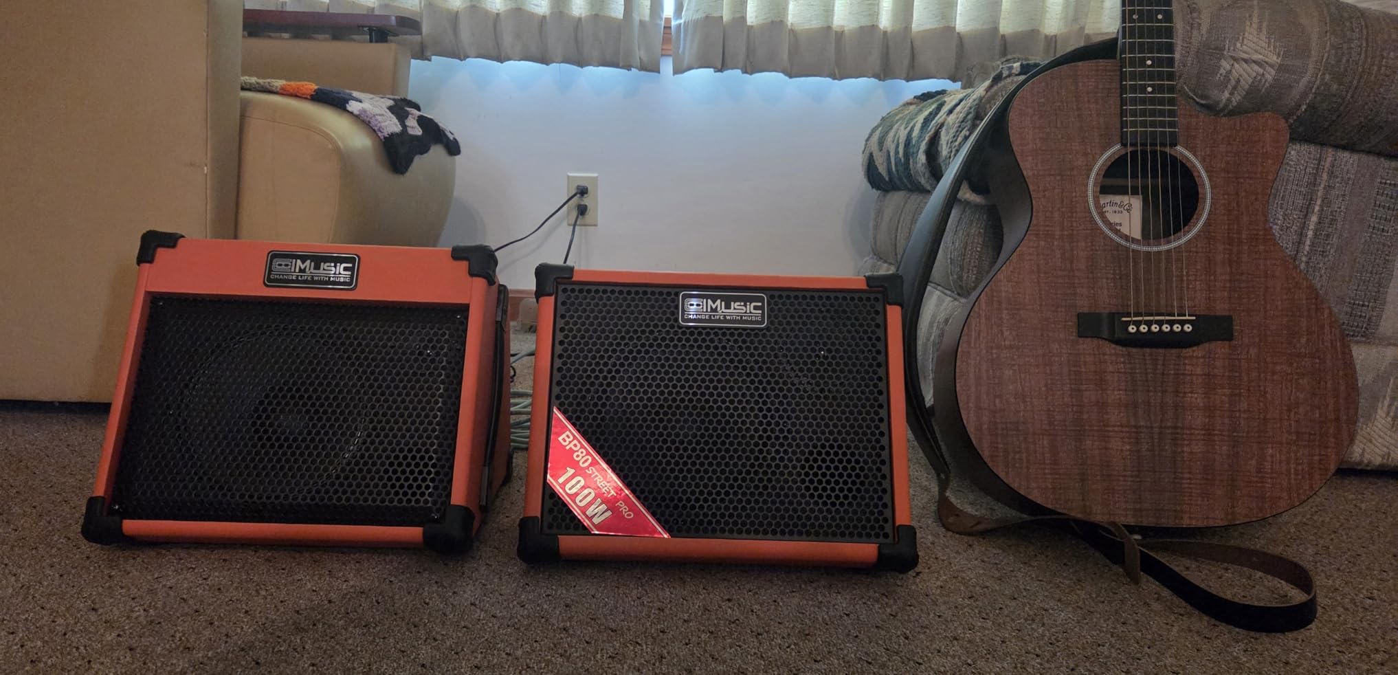 Coolmusic BP80 Battery Powered Acoustic Guitar Amplifier- Portable Bluetooth Speaker 100W, 6 Inputs,3 Band EQ,Orange customer photo 1