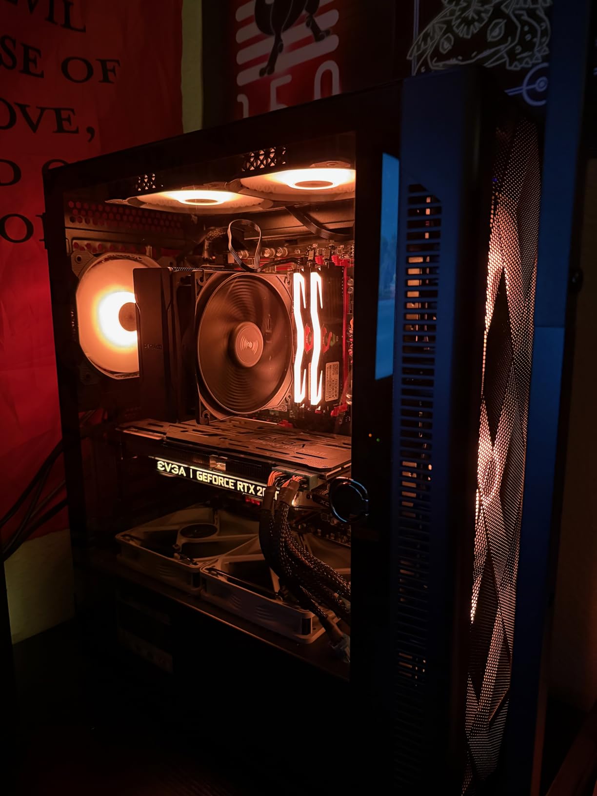 MUSETEX ATX PC Case Pre-Install 6 PWM ARGB Fans, Polygonal Mesh Computer Gaming Case, Opening Tempered Glass Side Panel Mid-Tower Case, USB 3.0 x 2, Black, NN8 customer photo 2