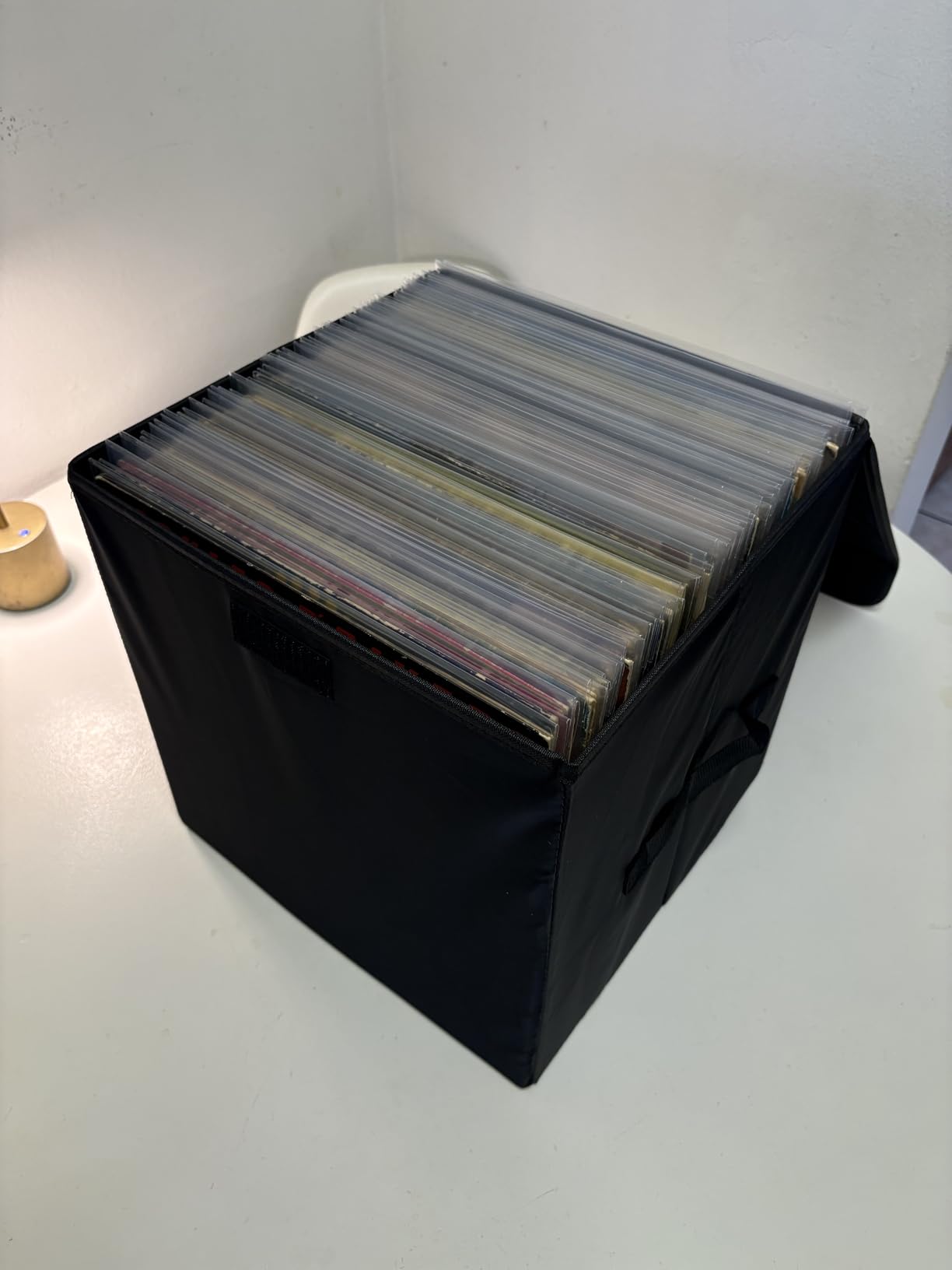 UENTIP Vinyl Record Storage Box for 12-inch Records Crate Holds up to 90 records,Pack of 1-14x 13x 13 Inch LP record storage for Valuable Album Collection - Black customer photo 2
