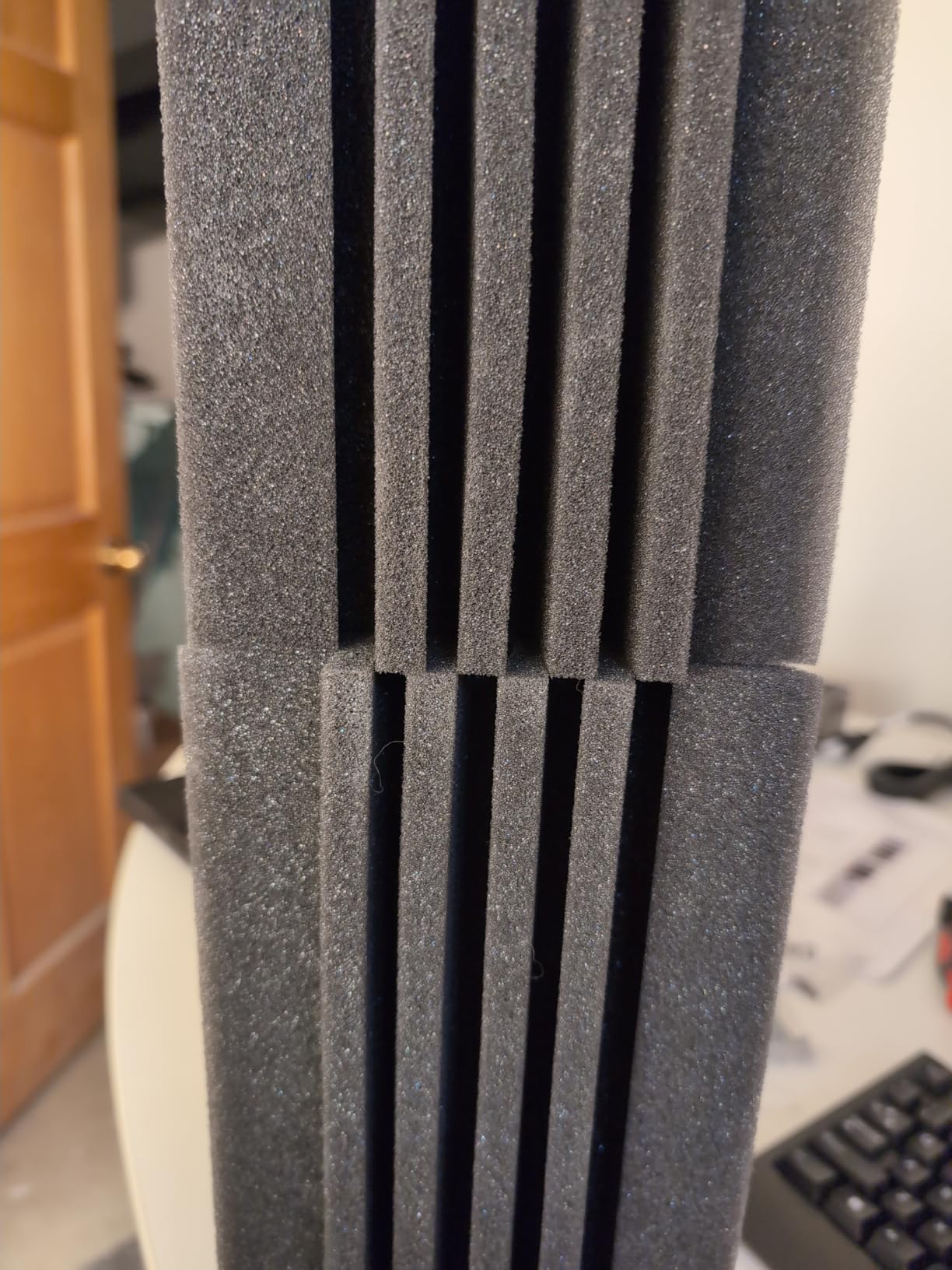 TroyStudio Bass Traps - 12 Pcs 4 X 4 X 12 Inches Dense Thick Studio Bass Foam Corner, Acoustic Treatment Panel Absorbing Echo Reverb, Low Frequency Sound Absorber for Music Room Home Recording Studio customer photo 2