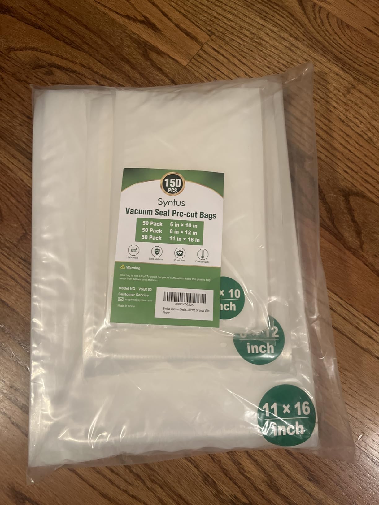 Syntus 150 Pcs Vacuum Sealer Bags for Food, 8x12+11x16+6x10, BPA Free customer photo 1
