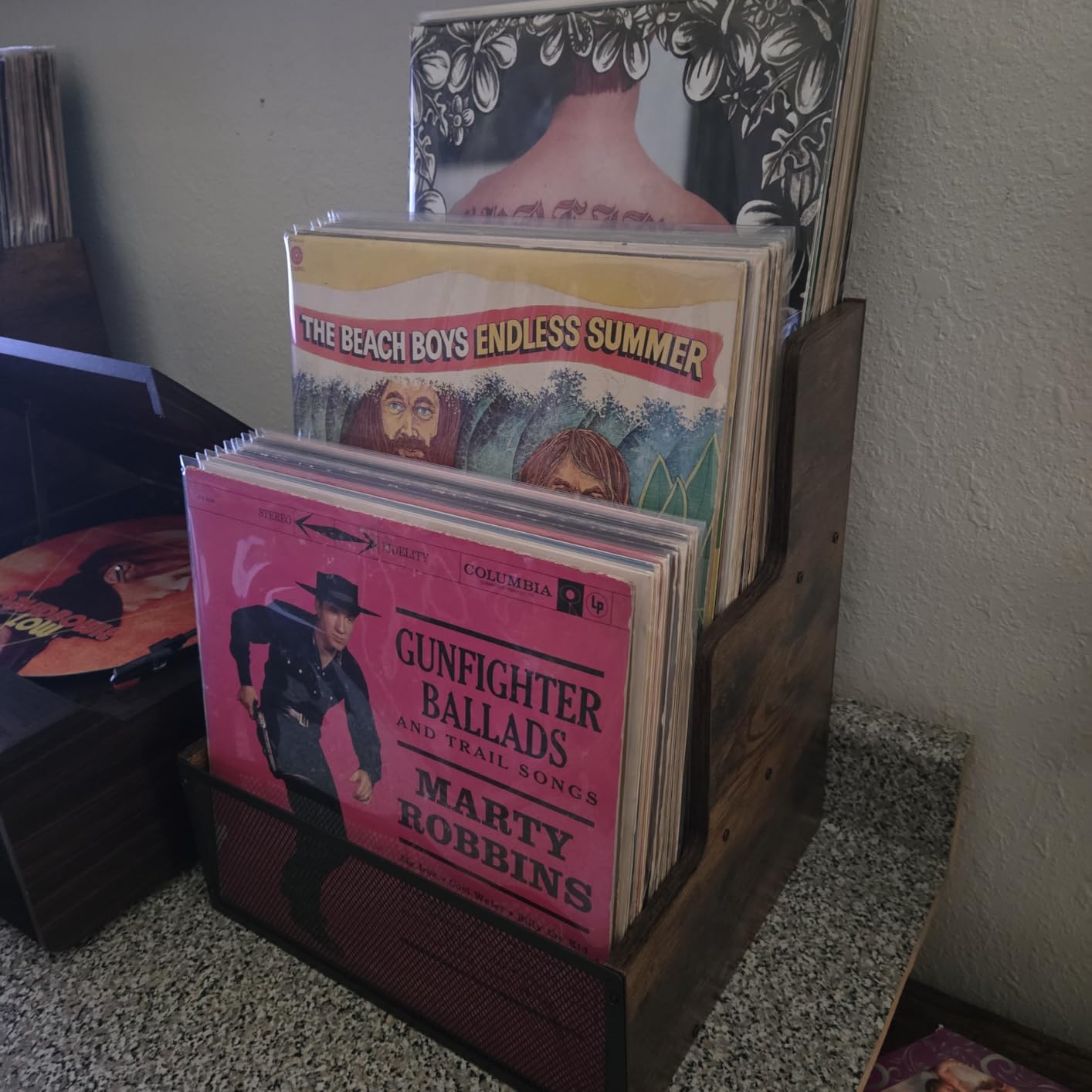 3-Tier Vinyl Record Storage Crate, Holds 60+ LP Albums, Retro Wood & Metal customer photo 2