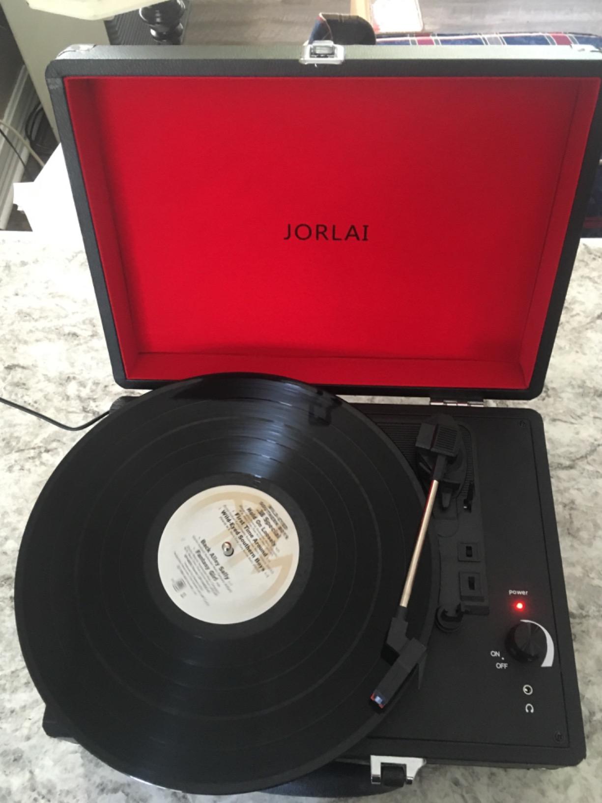 Record Player 3 Speed Vinyl with Bluetooth Vintage Turntable Built in Battery Portable Suitcase Support Aux in RCA Line Out Headphone Jack Purple customer photo 2