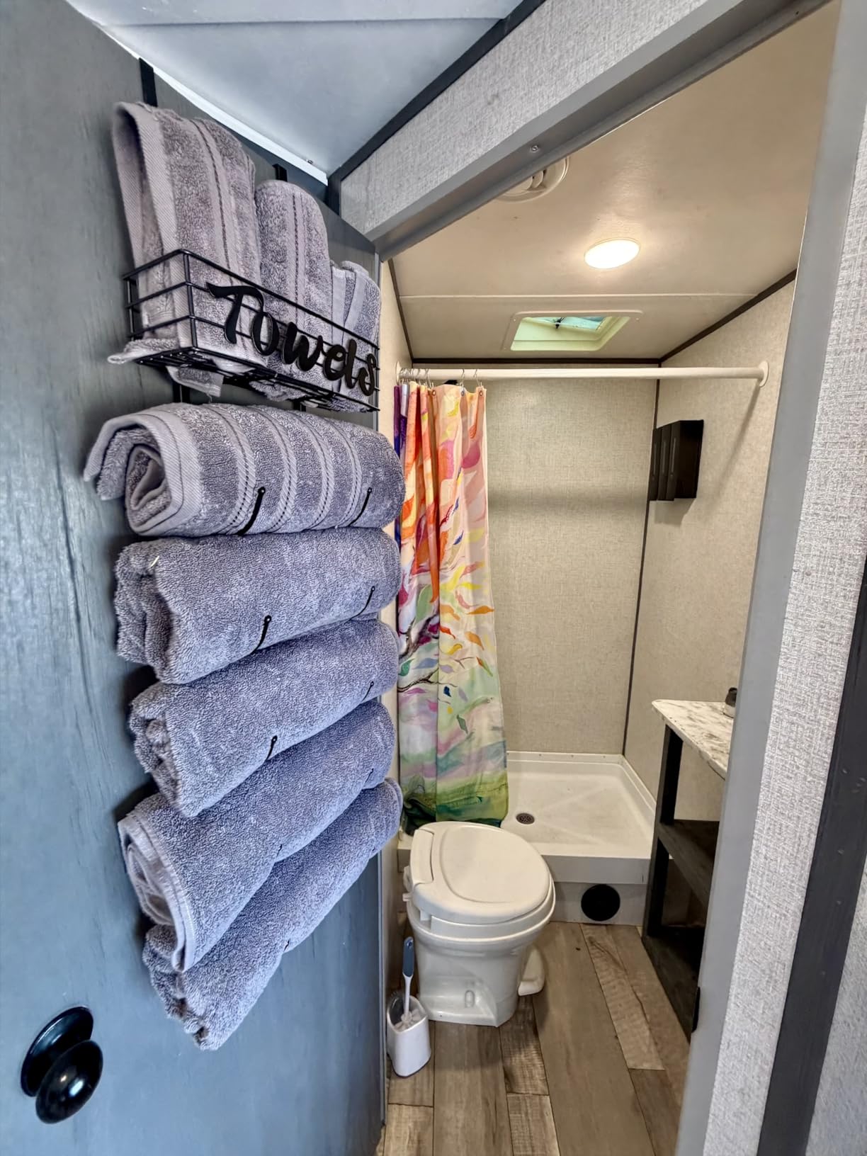 HapiRm Towel Racks for Bathroom Storage - 6 Tier Over The Door & Wall Mount Rolled Towel Storage Organizer Holder with Metal Shelf Basket for Small Bathroom, Camper, Rv - Black, Patented customer photo 1