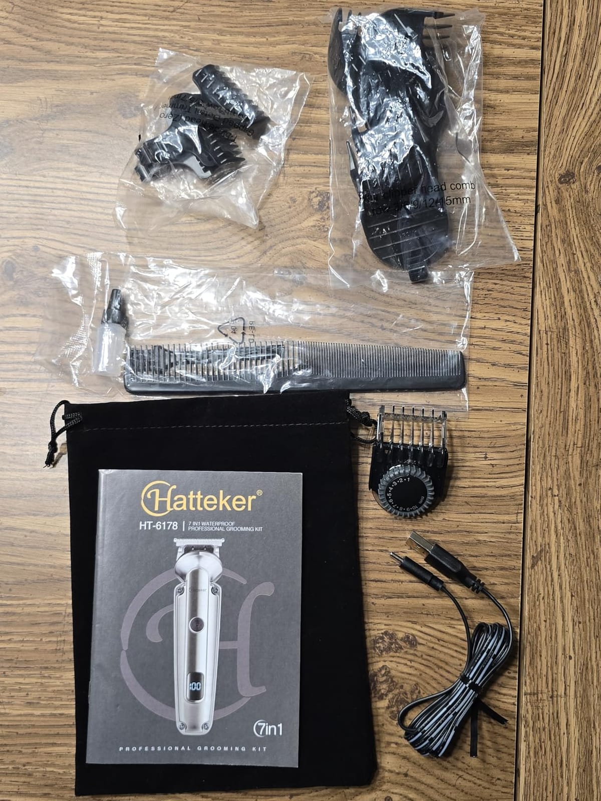 Hatteker Men's Beard Trimmer Kit Electric Razor Shaver Professional Hair Clipper with Zero Gapped T-Blade Nose Ear Beard Body Trimmer for Men Waterproof Cordless Grooming Kit 6 in 1 customer photo 1