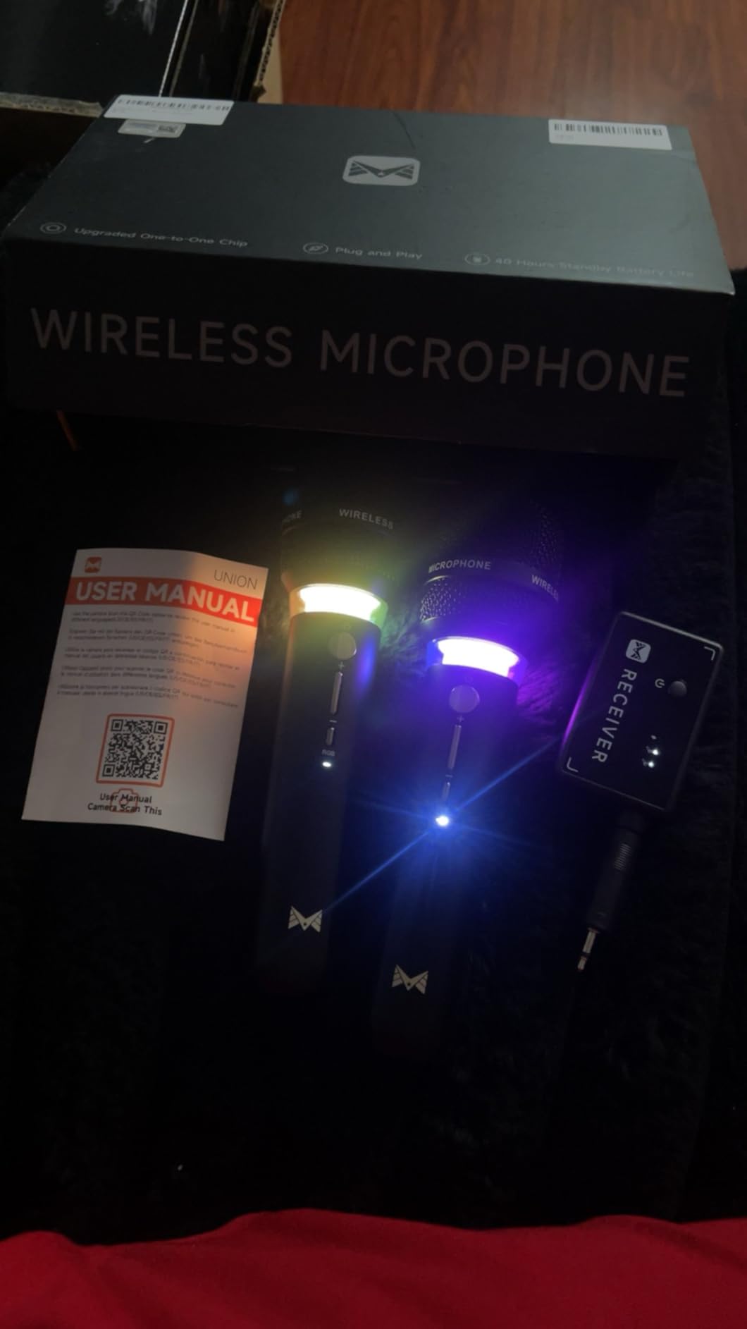 Wireless Microphone, Rechargeable Wireless Microphones with One-to-One Chip Connection and LED Lights, 40H Duration, 200FT Range Receiving, Less Latency Karaoke Microphone for Singing, Speech, Party customer photo 1
