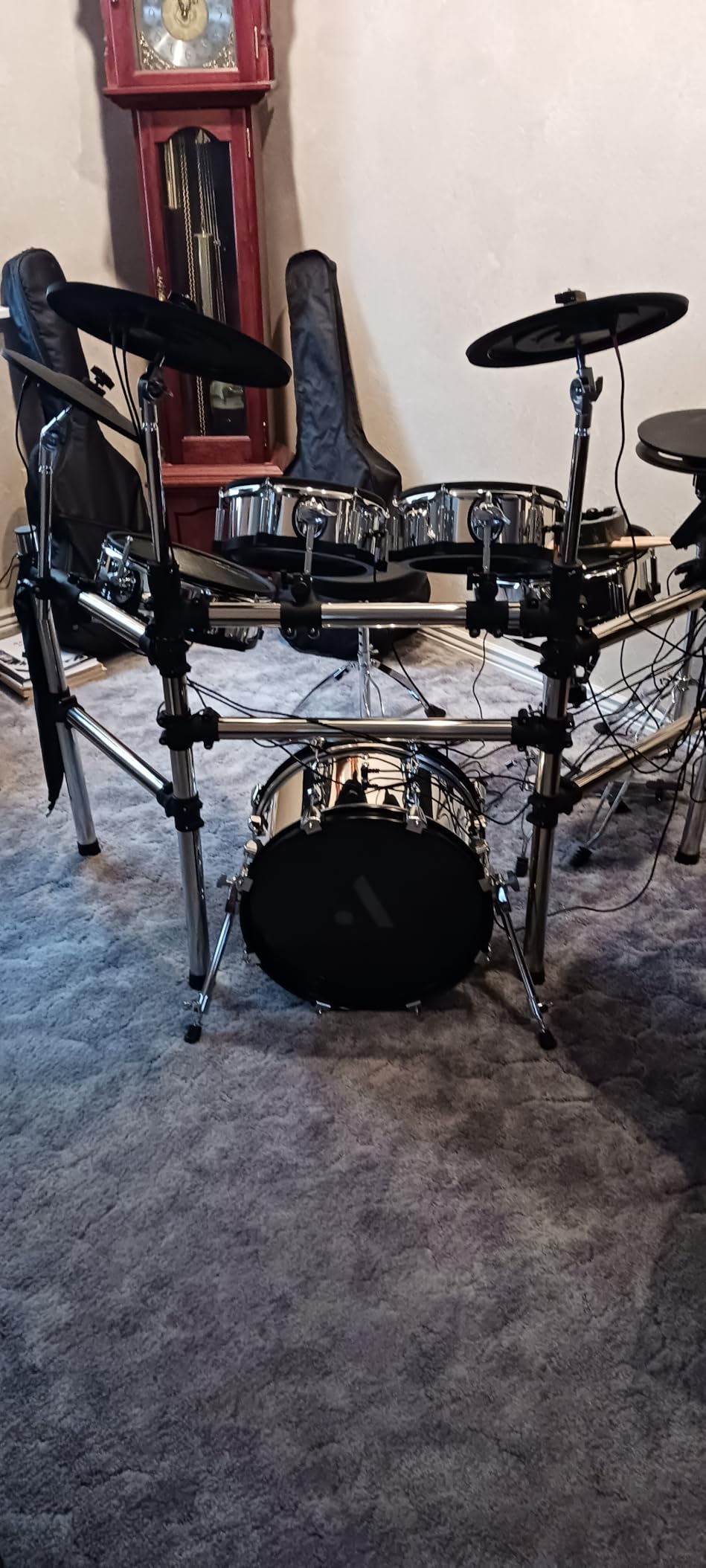 AKLOT Acoustic-Style Electric Drum Set: Independent 16'' Wooden Double Pedal Bass Drum and 12'' Snare, Triple-Zone Ride Cymbal, Standalone Hi-Hat, Full Mesh Pads, 460 Sounds, USB MIDI, Sliver customer photo 1