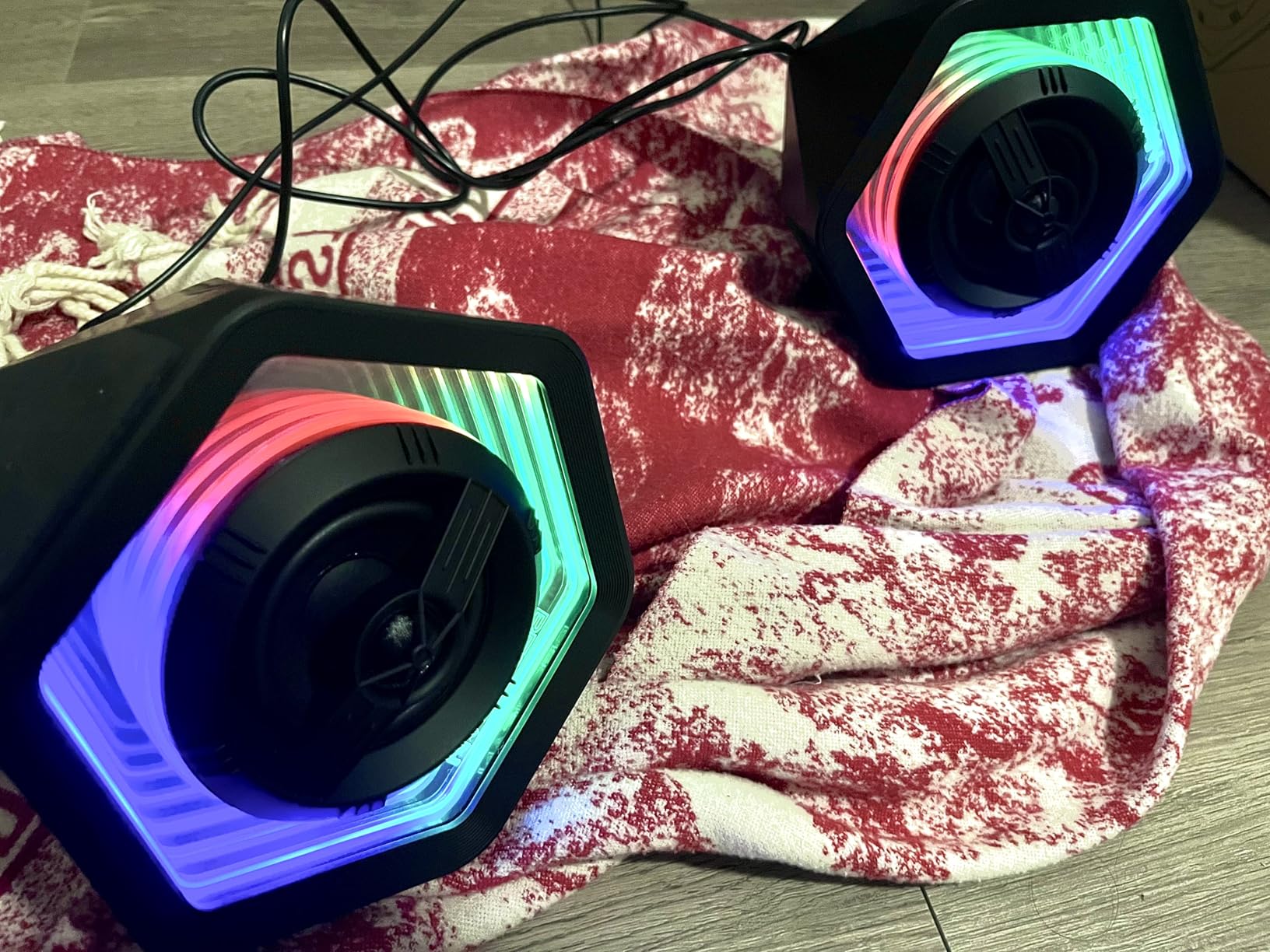 Computer Gaming Speakers, 50W Active Desktop Speakers with Infinity Mirror 3D Tunnel RGB (8 Modes), Bluetooth 5.3, AUX in, Headphone Out & Type-C Input, 3 EQ Modes, AC Powered for PC/Laptop/TV customer photo 1
