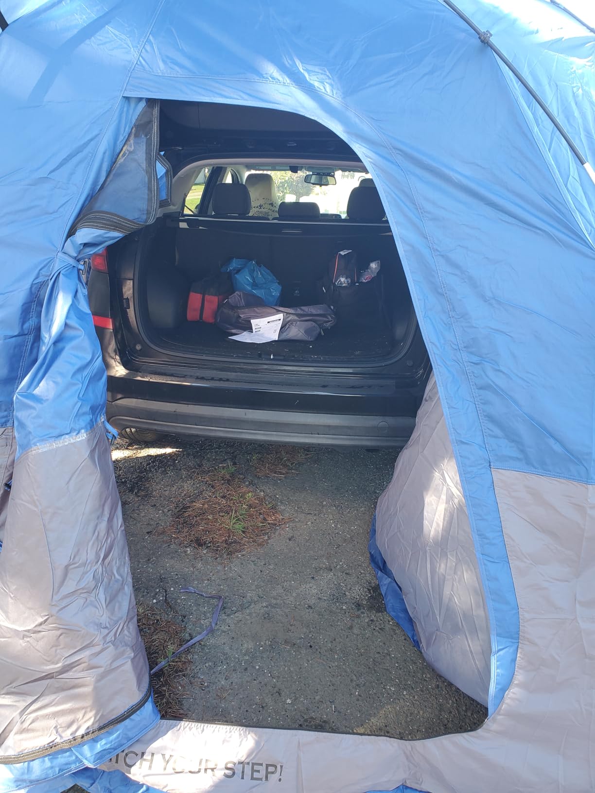 JOYTUTUS Car Shelter with Full-Coverage Sunshade for Side or Rear, Universal Mount Vehicle Awning and Car Camping Tent, Easy Set-up Buckles, Roll up Sides and Windows, UV50+, Rainproof, Gray Blue customer photo 1