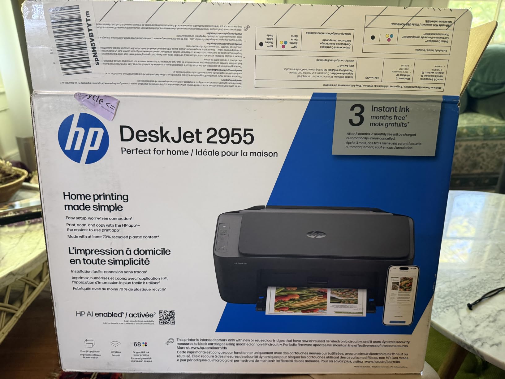 HP DeskJet 2955 Wireless All-in-One Color Inkjet Printer, Scanner, Copier, Best-for-Home, 3 Month Trial of Instant Ink Included, AI-Capable (A24HJA) customer photo 1