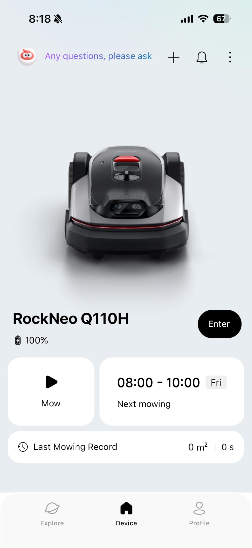 Roborock RockNeo Q110H Robot Lawn Mower, Wire-Free Robotic Lawn Mower with Full-Band RTK + VSLAM Navigation, Auto Mapping, AI Vision Obstacle Avoidance, App Control, 45% Slope, Covers Up to 1/4 Acre customer photo 2