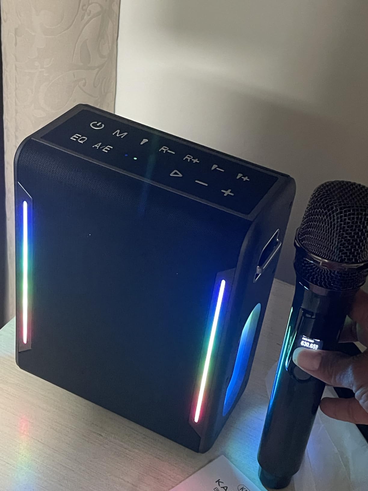 Portable Karaoke Machine, with 2 Wireless Microphones & LED Party Lights customer photo 1