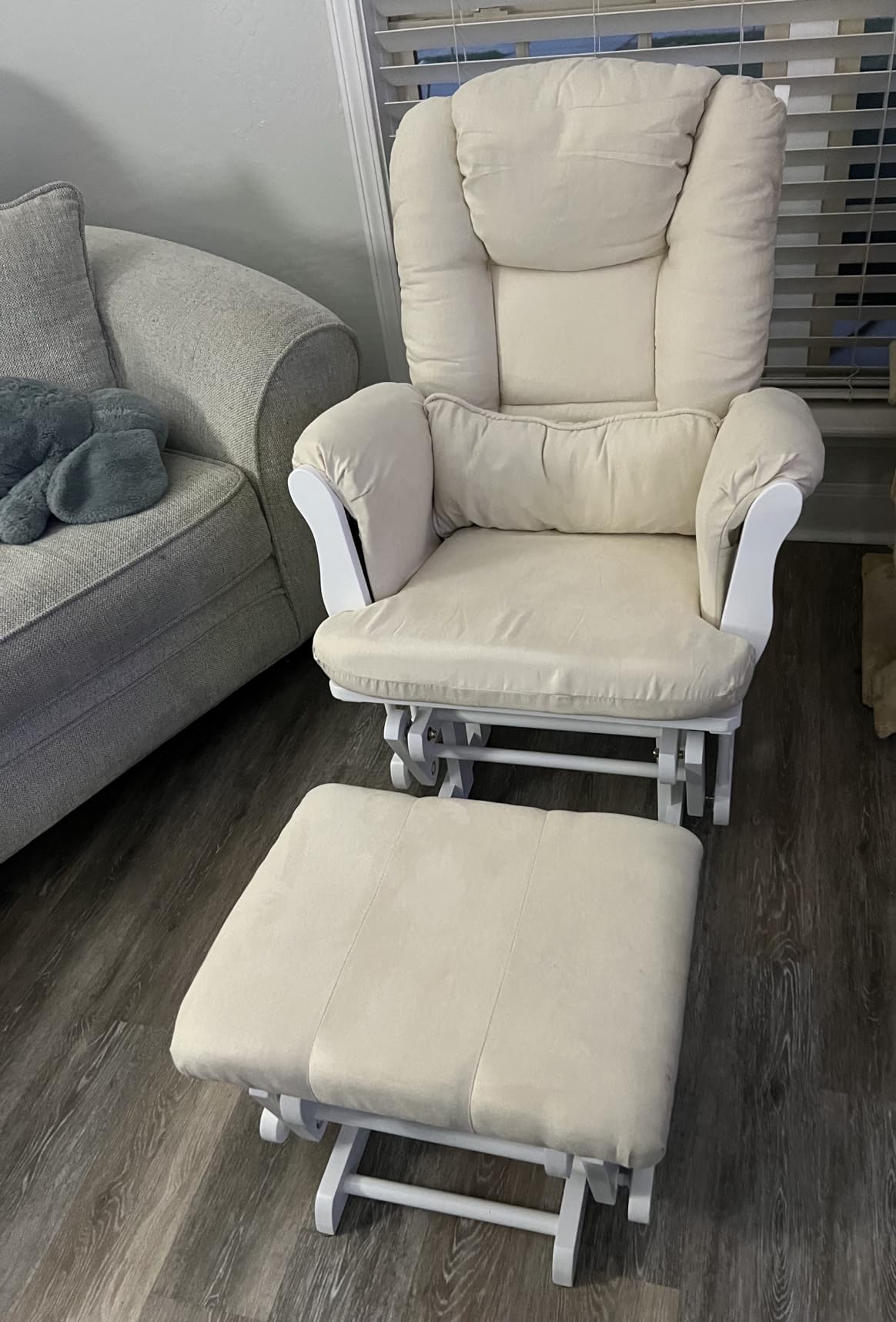 Storkcraft Tuscany Glider & Ottoman (Espresso/Gray Swirl) — GREENGUARD Gold Certified Nursery Glider, Bonus Cushion, Solid Wood Craftsmanship, Smooth-Gliding Nursery Chair and Ottoman, Award-Winning customer photo 1