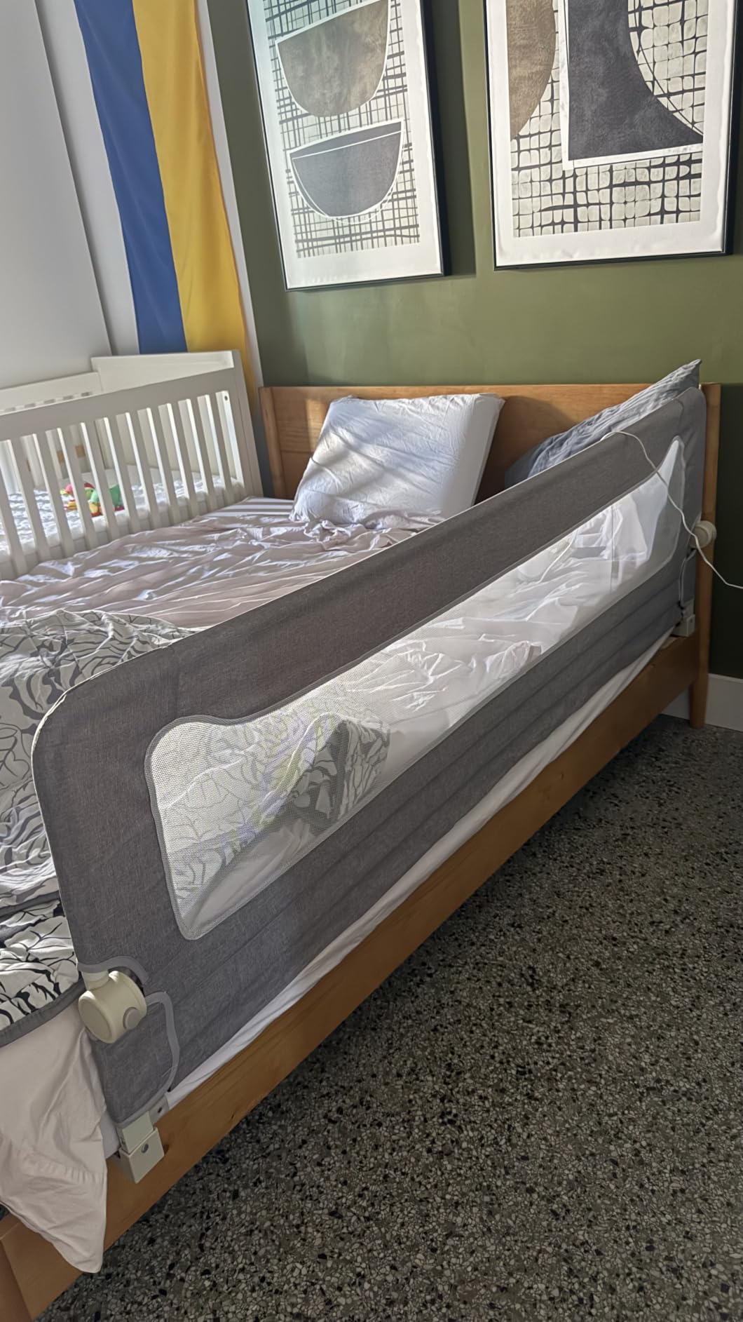 Foldable Bed Rail for Toddlers, 71in Reinforced Carbon Steel Frame&Connectors, Breathable Cationic Fabric - Safety Toddler Bed Rails for Queen, King, Twin, Full, No-Tool Setup. customer photo 1